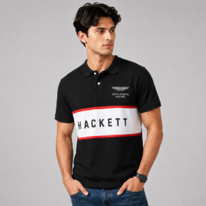 Hackett Aston Martin Racing Men's Polo Shirt – 100% Cotton Piqué – Black Premium Casual Fit